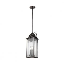Wellsworth 3-Light Antique Bronze Outdoor Hanging Pendant Lantern by Feiss