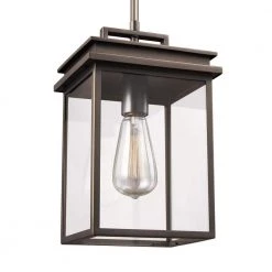 Glenview 1-Light Antique Bronze Outdoor Hanging Pendant Lantern by Feiss