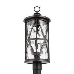 Millbrooke 10 in. W 3-Light Antique Bronze Outdoor Lamp Post Light with Seeded Glass by Feiss