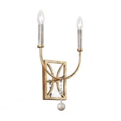Marielle 2-Light Antique Gild Sconce with Wood Beads and Gold Leaf Accents by Feiss