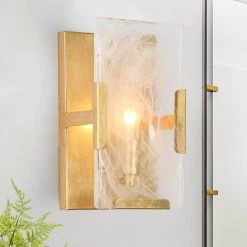 1-Light Antique Gold Foil Wall Sconce, Cloud-Like Glass Wall Light, Modern Bath Vanity Light for Mirrors, Wall Art by Zevni