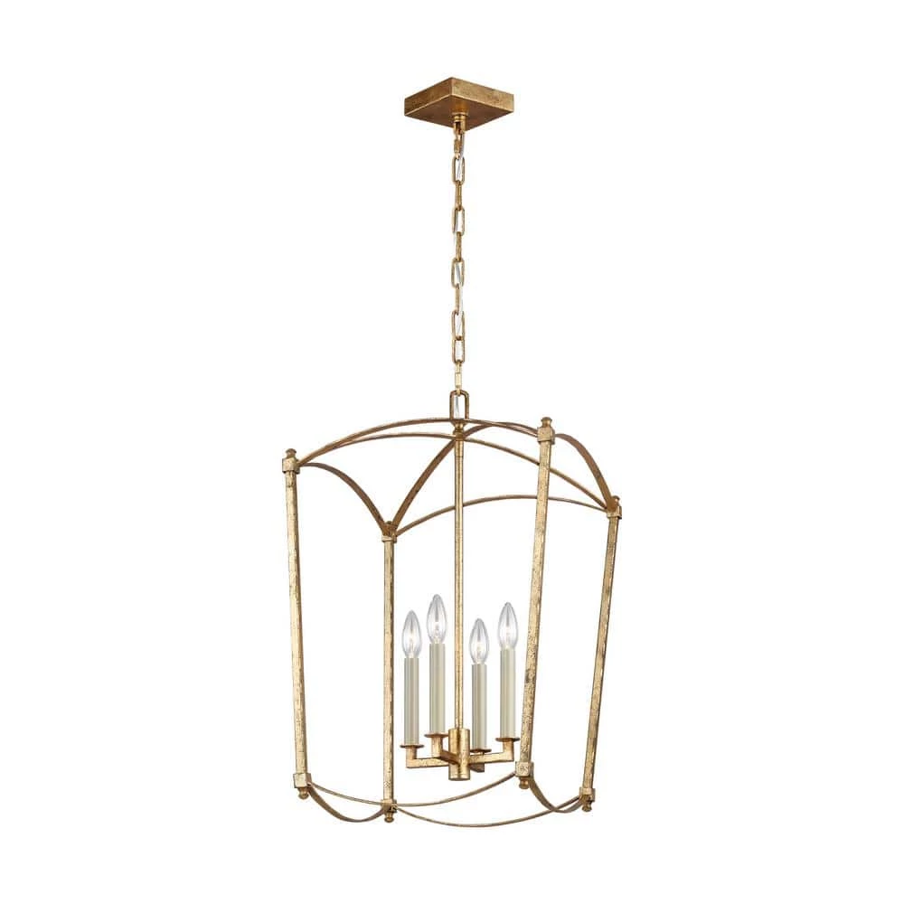 Thayer 4-Light Antique Guild Traditional Transitional Hanging Candlestick Chandelier by Feiss