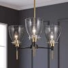 3-Light Black Round Chandelier for Dining Room, Transitional Brass Gold Pendant Light with Cone Clear Glass Shades by Zevni