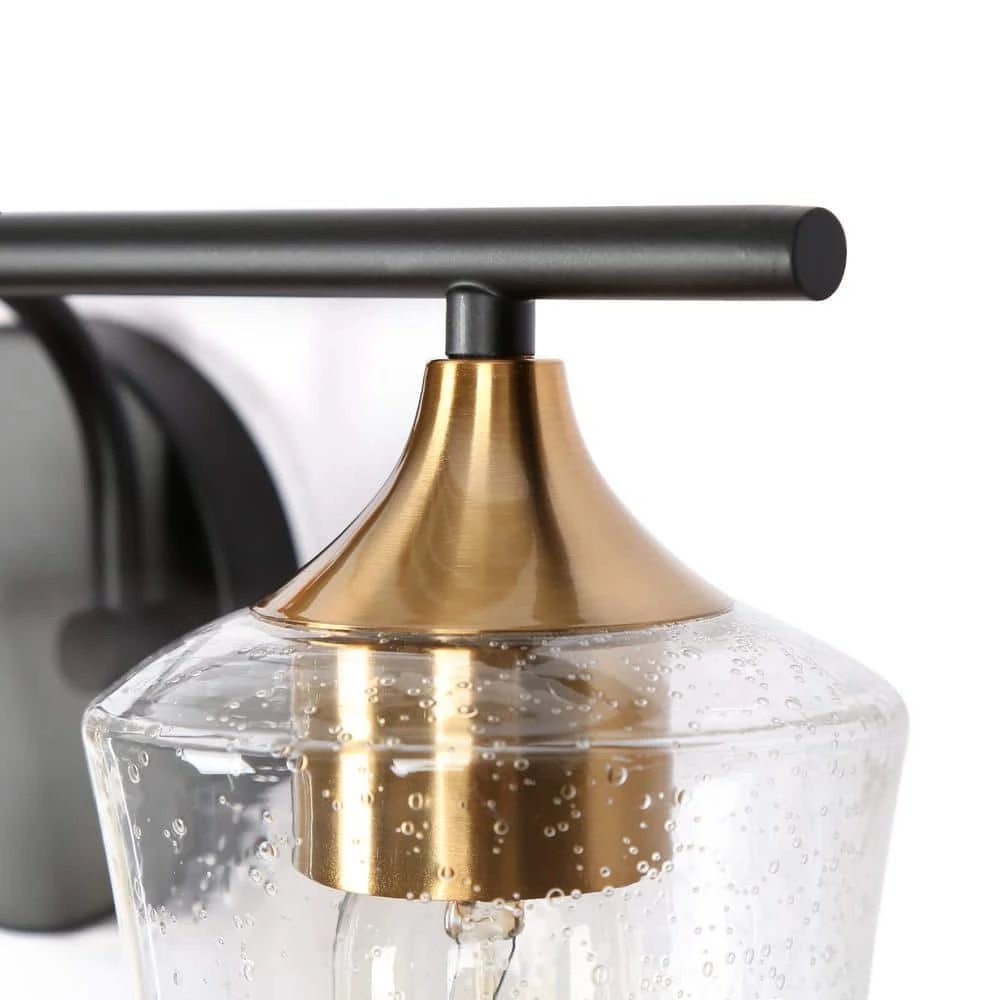 20.5 in. Modern 3-Light Black Bathroom Vanity Lights Brass Gold Bath Lighting Seeded Glass Shade Wall Sconce by Zevni - Image 4