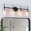 Modern 4-Light Brass Gold Bathroom Vanity Light, Black Vanity Light with Open Cylinder Clear Glass Shades Wall Light by Zevni