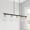38 in. Large 5-Light Modern Black Island Chandelier, DIY Globe Pendant Light, Farmhouse Brass Dining Room Chandelier by Zevni