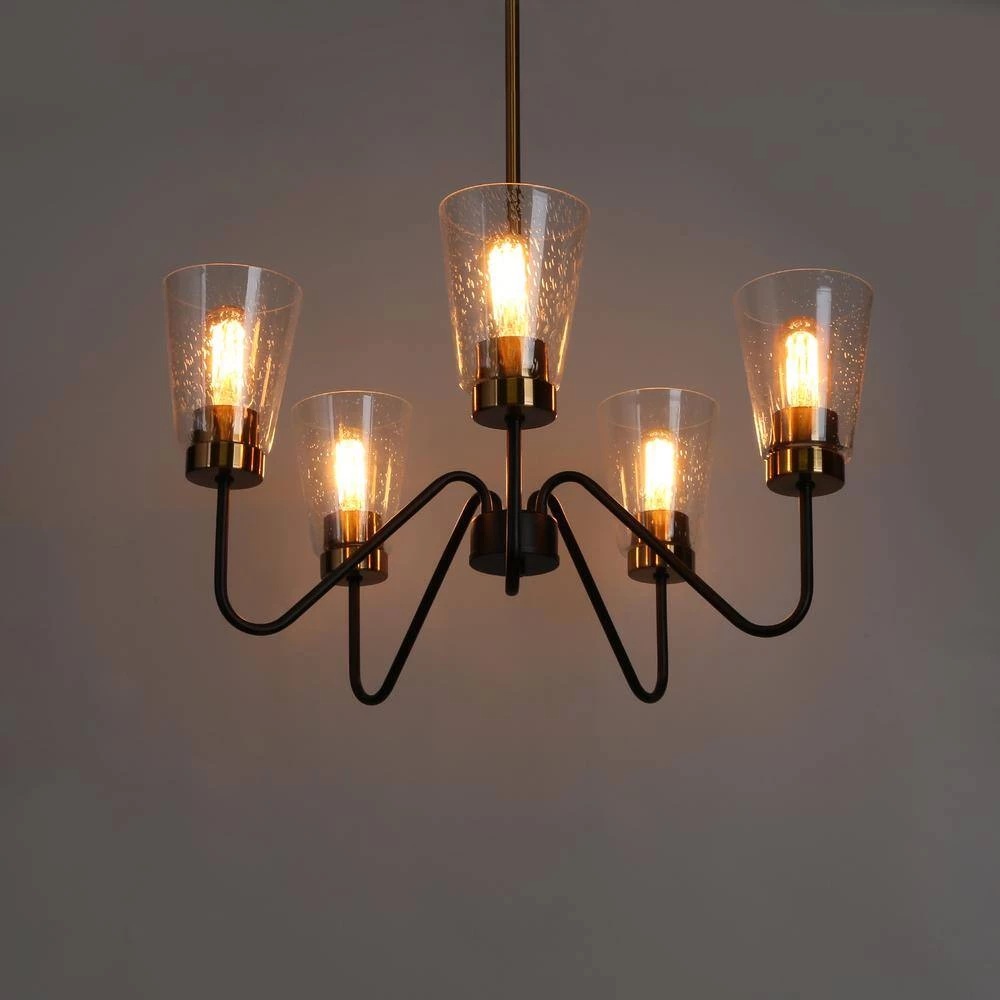5-Light Black Island Chandelier Lighting, Seeded Glass Brass Gold Pendant Light, Modern Farmhouse Light Fixture by Zevni - Image 2