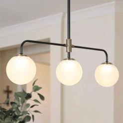 Fullur 17-Watt Integrated LED Black Island Chandelier, Adjustable Hanging Pendant with Globe Frosted Glass Shades by Zevni