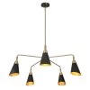 Flumie 5-Light Modern Black Chandelier, Brass Gold Hanging Pendant with Metal Cone Industrial Hanging Ceiling Light by Zevni