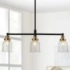 27 in. 3-Light Black Island Chandelier Lighting, Seeded Glass Pendant Light, Modern Brass Gold Linear Hanging Light by Zevni