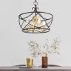 Poak Classic Antique Gold Pendant Light, 4-Light Black Modern Drum Chandelier, Farmhouse Basket Pendant Hanging Light by Zevni