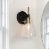 1-Light Black Modern Brass Wall Lighting Fixtures Wall Sconce with Cone Clear Glass Shade for Entryway, Hallway by Zevni