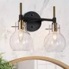 Animy 12.5 in. 2-Light Black Bathroom Vanity Light, Modern Globe Clear Glass Bath Lighting, Farmhouse Brass Wall Sconce by Zevni