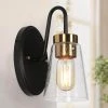 1-Light Black Indoor Wall Sconce, Cone Seeded Glass Wall Light for Hallways, Brass Gold Modern Bathroom Vanity Light by Zevni