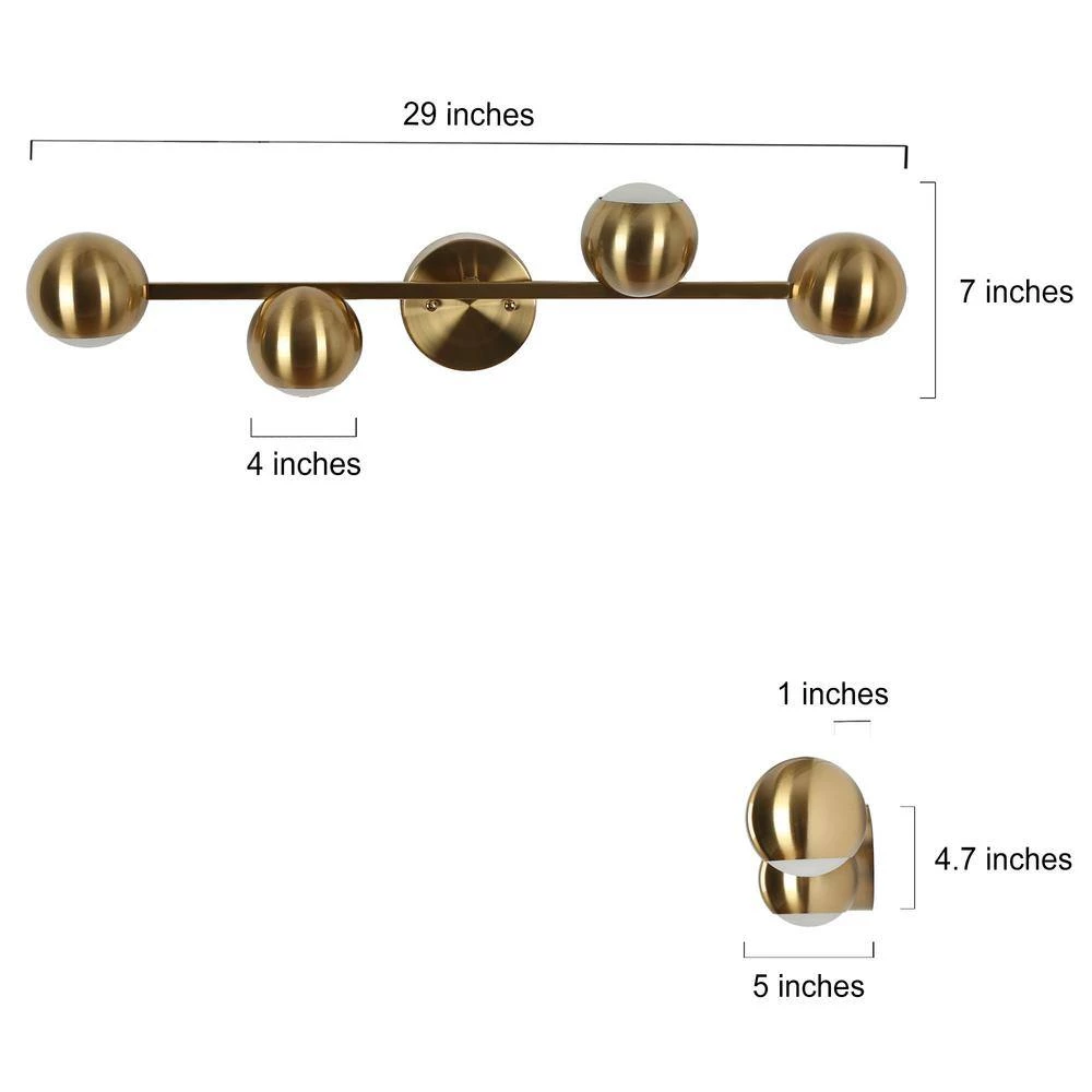 29 in. 4-Light Modern Brass Integrated LED Bathroom Vanity Light, Transitional Globe Bath light, Powder Room Wall Sconce by Zevni - Image 4
