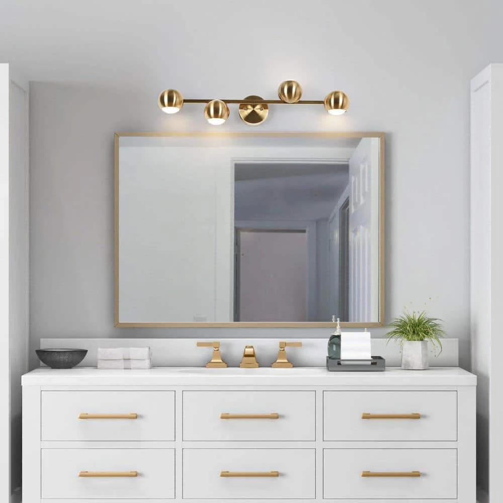 29 in. 4-Light Modern Brass Integrated LED Bathroom Vanity Light, Transitional Globe Bath light, Powder Room Wall Sconce by Zevni - Image 2