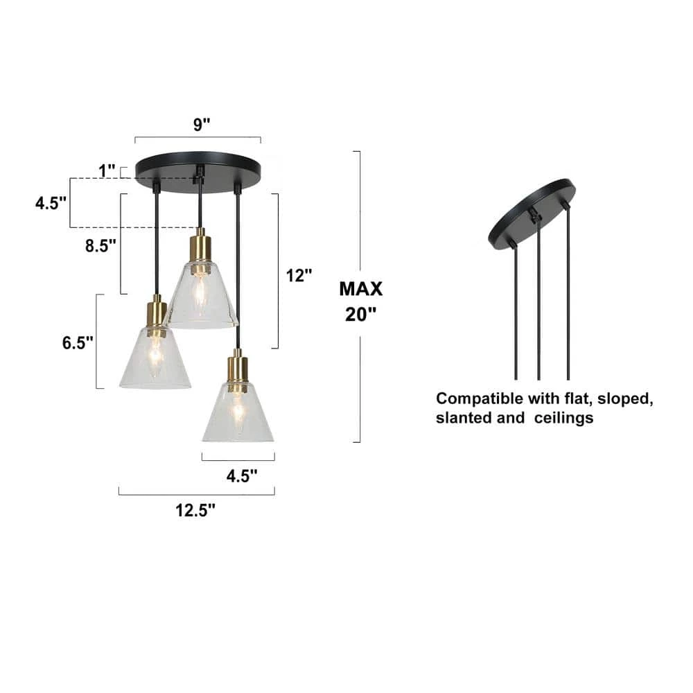 12.5 in. Brass-Plated Modern Semi-Flush Mount Light, Transitional Black Ceiling Light for the Hallway, Entryway by Zevni - Image 3