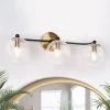 24.5 in. 3-Light Modern Brass Gold DIY Bathroom Vanity Light, Globe Seeded Glass Bath Light, Vintage Black Wall Sconce by Zevni