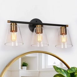 21.5 in. 3-Light Brass Gold Bathroom Vanity Light for Mirrors, Modern Black Wall Sconce, Transitional Bath Light by Zevni