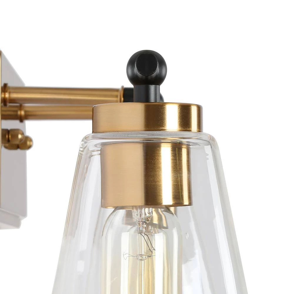 Cucko 29 in. 4-Light Brass Gold Modern Bathroom Vanity Light, Cone Clear Glass Bath Lighting, Black Indoor Wall Sconce by Zevni - Image 5