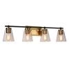 Cucko 29 in. 4-Light Brass Gold Modern Bathroom Vanity Light, Cone Clear Glass Bath Lighting, Black Indoor Wall Sconce by Zevni