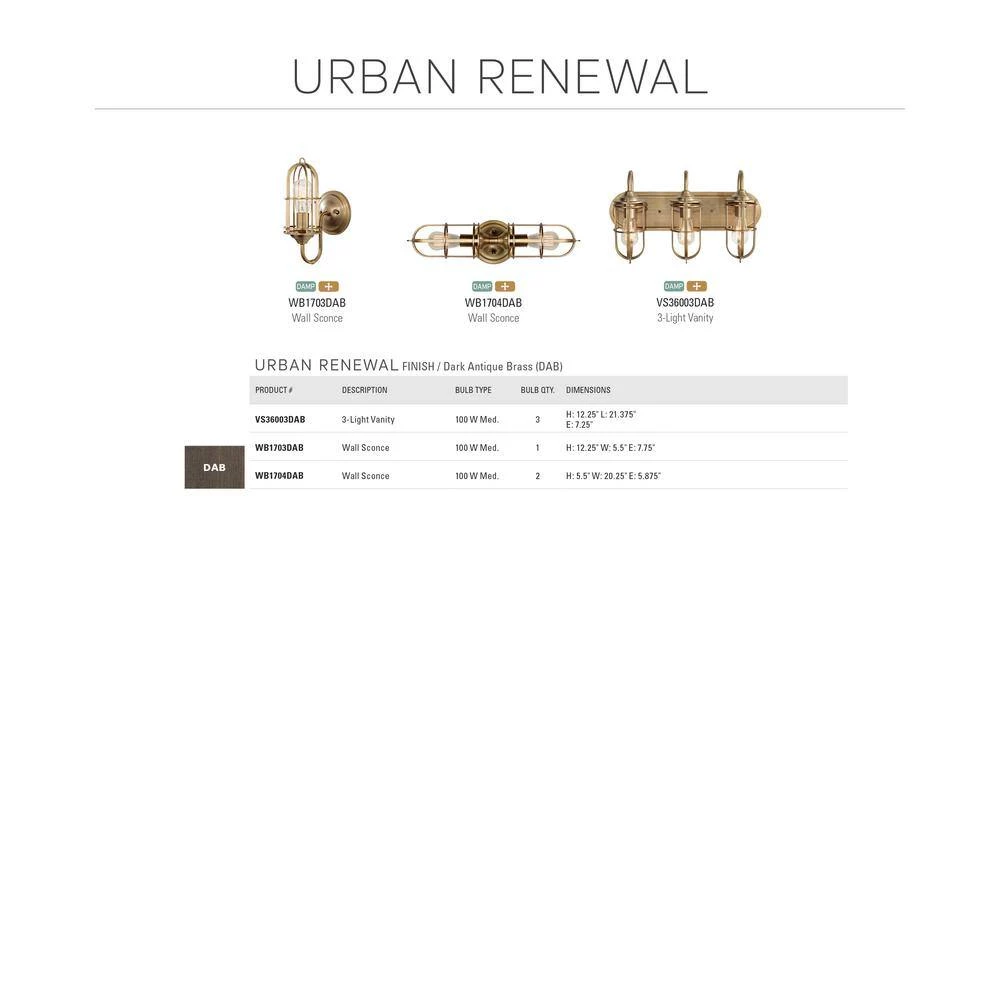 Urban Renewal 5.5 in. W 1-Light Dark Antique Brass Sconce by Feiss - Image 4