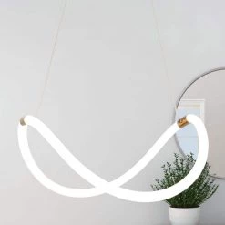 Lulier 18-Watt Integrated LED Brass Gold Chandelier, Minimalist PC Tube Hanging Pendant Adjustable Shape for Living Room by Zevni