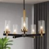 Yulle 5-Light Brass Gold Round Chandelier Lighting, Seeded Glass Black Pendant Light, Modern Hanging Light by Zevni