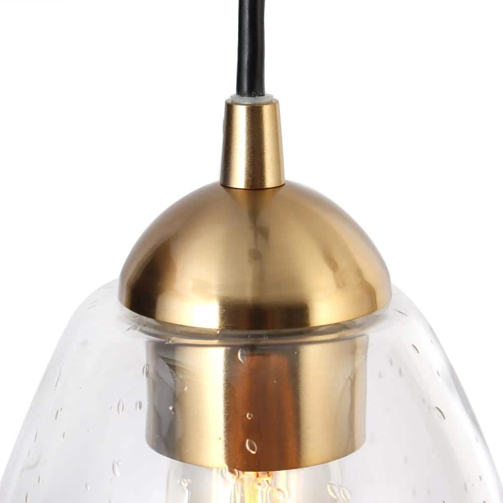 1-Light Brass Gold Mini Pendant Light, Seeded Glass Black Pendant Hanging Light, Modern Light Fixture for Kitchen Island by Zevni - Image 6