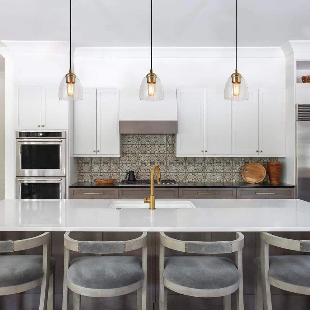 1-Light Brass Gold Mini Pendant Light, Seeded Glass Black Pendant Hanging Light, Modern Light Fixture for Kitchen Island by Zevni - Image 3