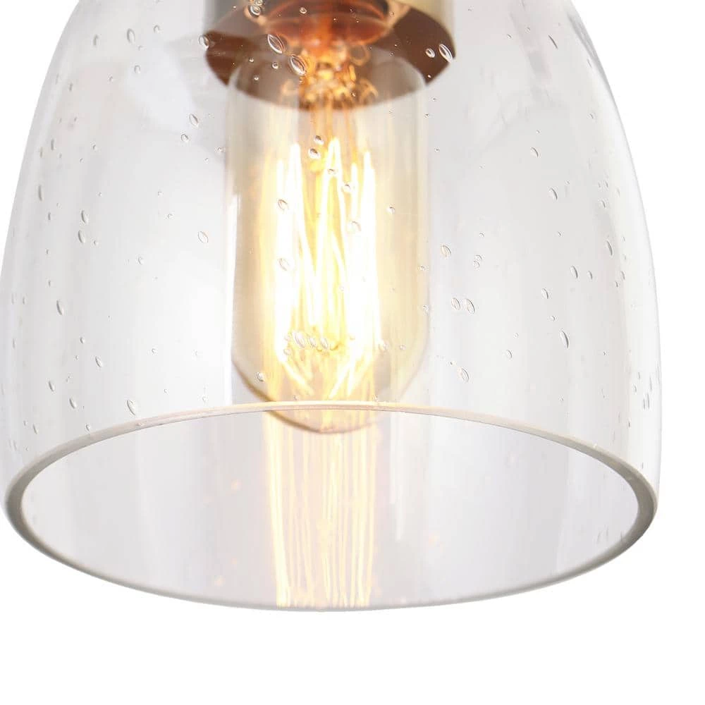 1-Light Brass Gold Mini Pendant Light, Seeded Glass Black Pendant Hanging Light, Modern Light Fixture for Kitchen Island by Zevni - Image 7