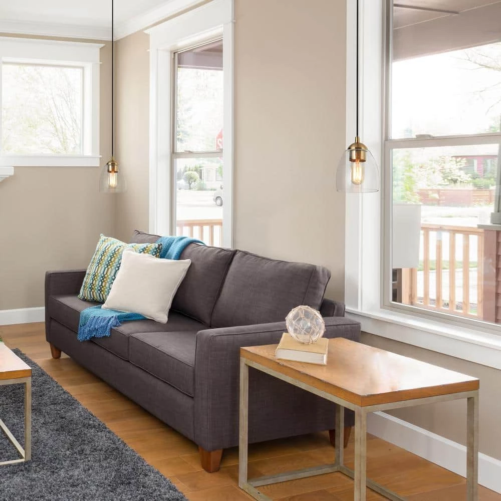 1-Light Brass Gold Mini Pendant Light, Seeded Glass Black Pendant Hanging Light, Modern Light Fixture for Kitchen Island by Zevni - Image 2