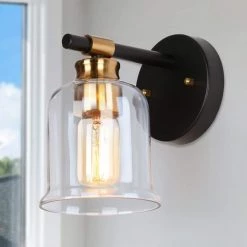 Buluse 1-Light Brass Gold Wall Sconce with Transitional Bell Clear Glass Shade by Zevni