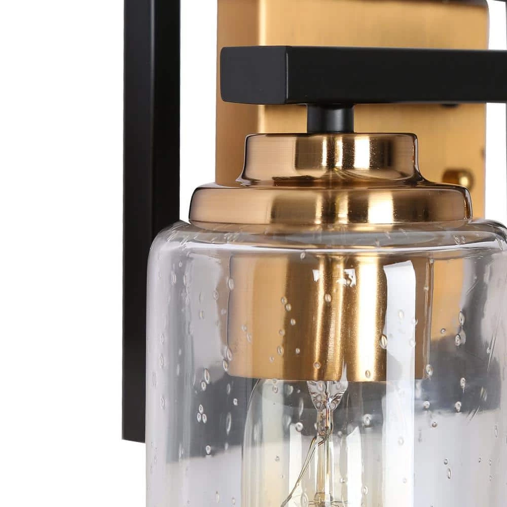 Modern 12 in. 2-Light Brass Gold Bathroom Vanity Light, Seeded Glass Bath Lighting, Transitional Black Wall Sconce by Zevni - Image 5