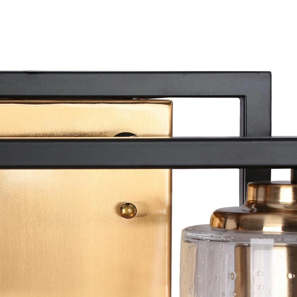 Modern 12 in. 2-Light Brass Gold Bathroom Vanity Light, Seeded Glass Bath Lighting, Transitional Black Wall Sconce by Zevni - Image 6