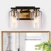 Modern 12 in. 2-Light Brass Gold Bathroom Vanity Light, Seeded Glass Bath Lighting, Transitional Black Wall Sconce by Zevni
