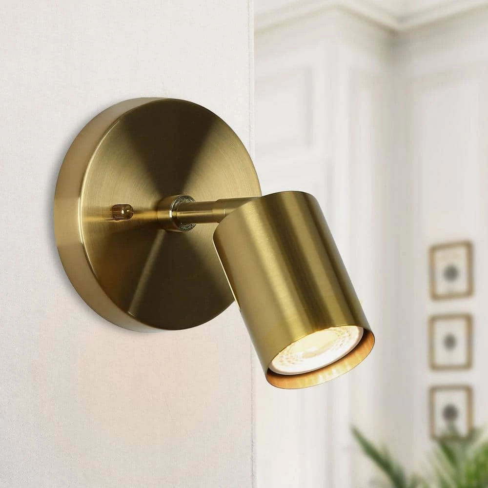 1-Light Brass Adjustable Modern Gold Indoor Wall Sconce, Wall Light with Metal Shade for Hallway Bedroom Entryway by Zevni