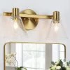15 in. 2-Light Brass-Plated Modern Bathroom Vanity Light, Cone Seeded Glass Bath Lighting, Farmhouse Wall Sconce by Zevni