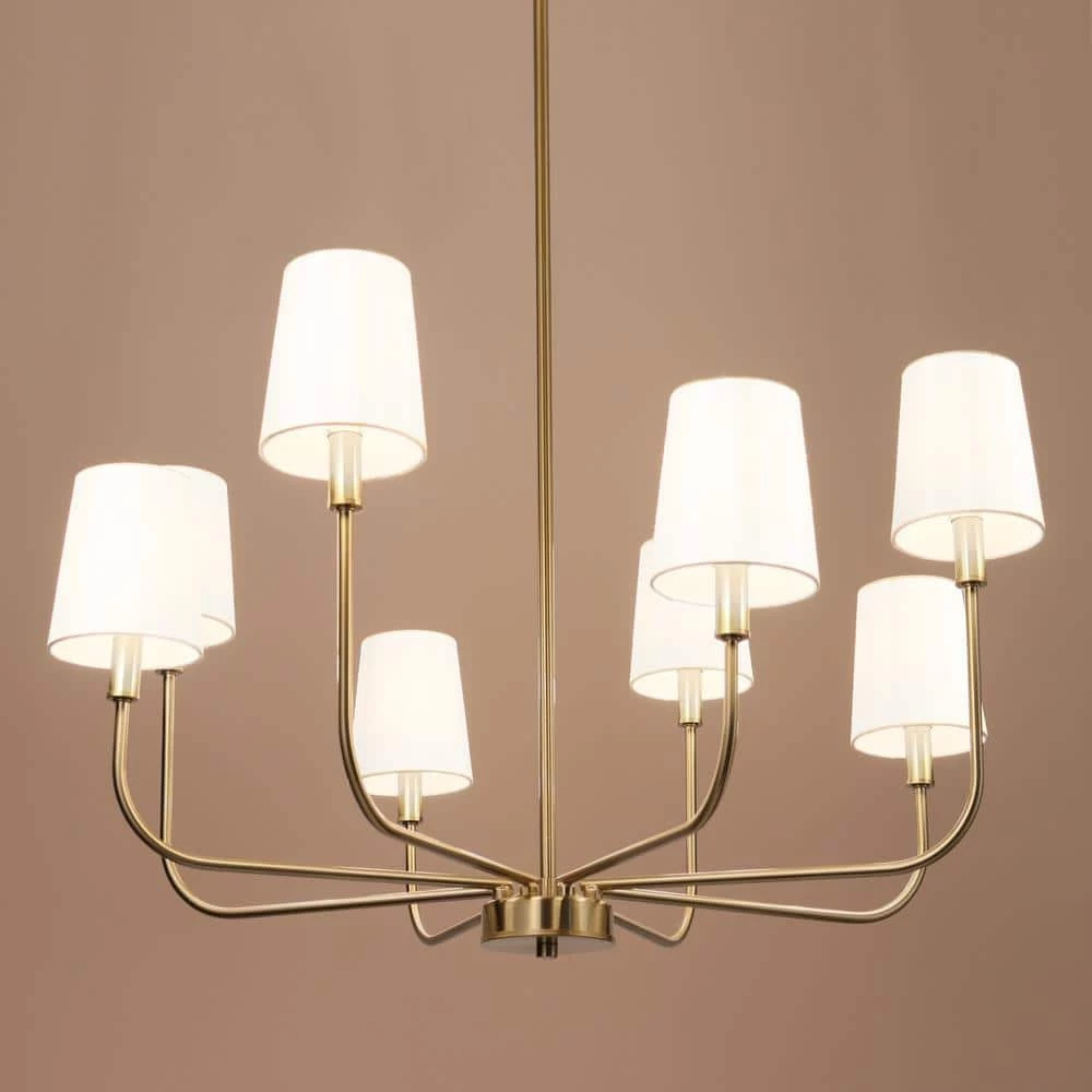 Bluec 31 in. 8-Light Brass-Plated Modern Sputnik Chandelier, Farmhouse Fabric Pendant Light, Linear Light Fixture by Zevni - Image 3