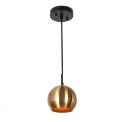 5.5 in. 1-Light Brass-Plated Modern Mini Pendant Light, Industrial Black Pendant Hanging Light with Polished Metal Shade by Zevni