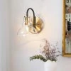 1-Light Brass-Plated Indoor Wall Sconce Lighting, Modern Farmhouse Wall Light Fixtures, Clear Glass Black Vanity Light by Zevni