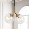 Black Island Pendant Light, 12 in. 2-Light Brass Globe Pendant Hanging Light, Seeded Glass Modern Chandelier Lighting by Zevni