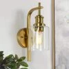 1-Light Brass Wall Sconce Modern Lantern Wall Light with Cylinder Clear Glass Shade for Bedroom Hallway Entryway by Zevni