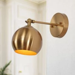 Yulle Adjustable 1-Light Modern Polished Brass Wall Sconce, Globe Metal Table Lamp, Transitional Wall Light Fixture by Zevni
