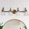 Walnute 31.5 in. Modern 4-Light Brass Gold Bathroom Vanity Light, Black Bath Lighting with Bell Seeded Glass Wall Sconce by Zevni