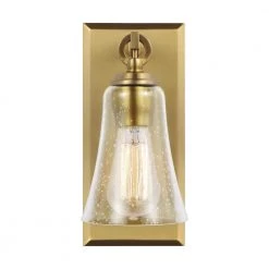 Monterro 5 in. W. 1-Light Burnished Brass Wall Sconce with Clear Seeded Glass Shade by Feiss