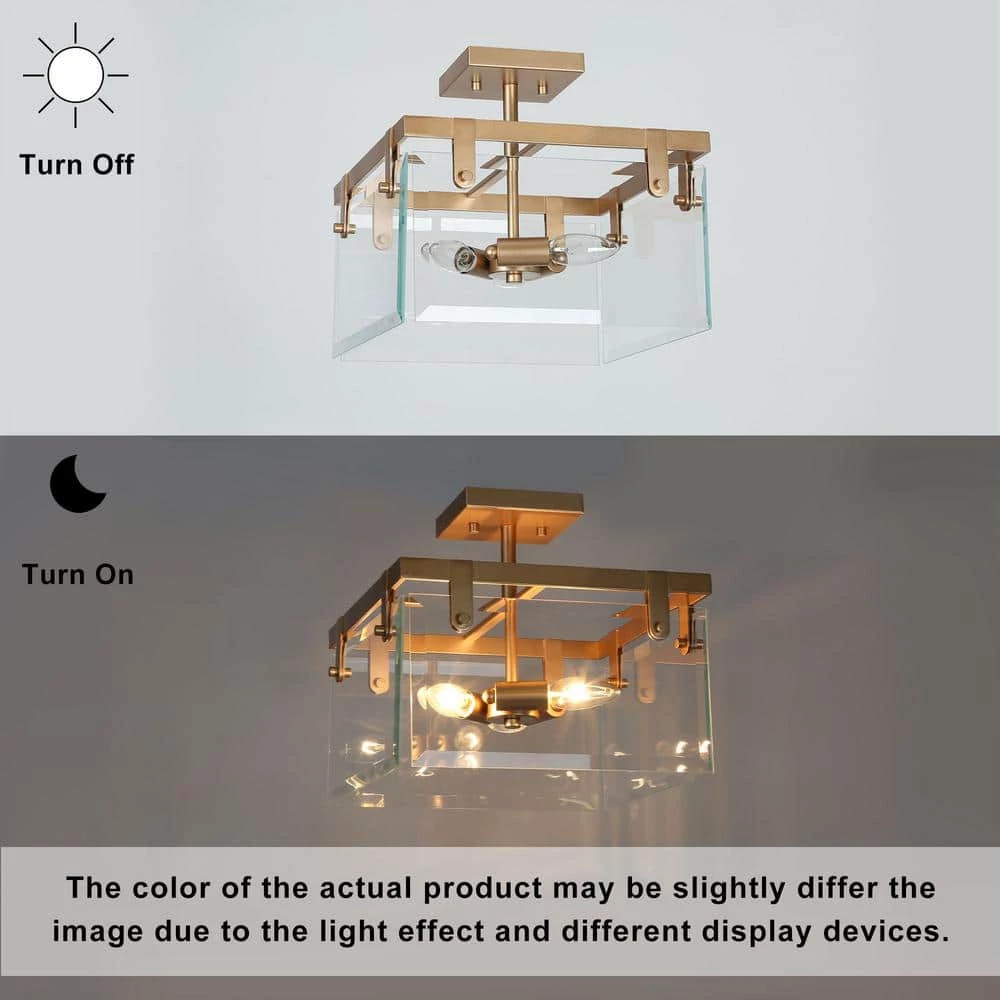 12.5 in. 3-Light Dark Gold Semi-Flush Mount Light with Clear Glass Panels, Modern Ceiling Light for Bedroom by Zevni - Image 2