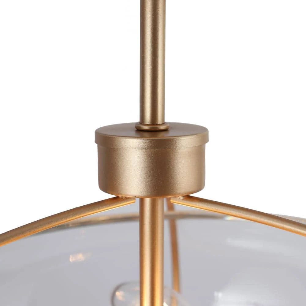 12 in. 3-Light Dark Gold Semi-Flush Mount Light with Globe Clear Glass Shade, Modern Ceiling Light for Dining Room by Zevni - Image 5