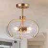 12 in. 3-Light Dark Gold Semi-Flush Mount Light with Globe Clear Glass Shade, Modern Ceiling Light for Dining Room by Zevni
