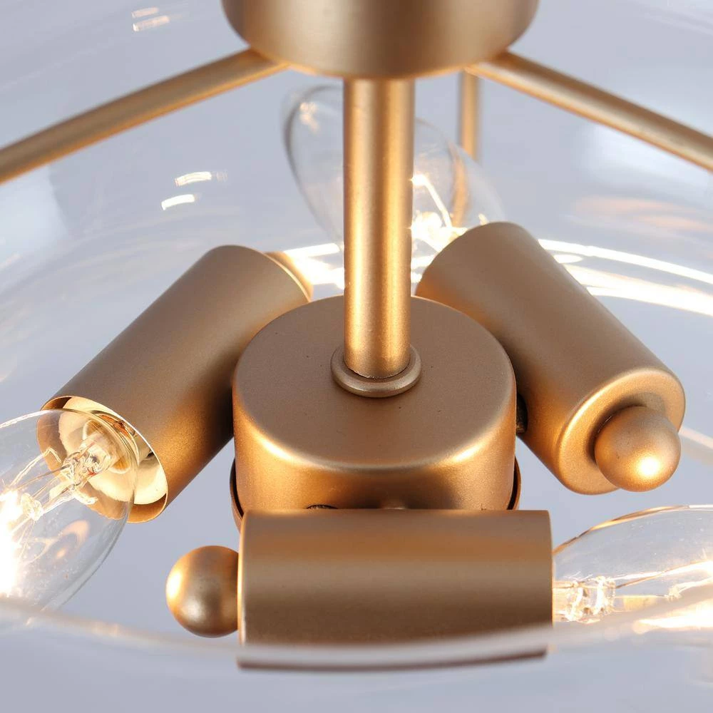 12 in. 3-Light Dark Gold Semi-Flush Mount Light with Globe Clear Glass Shade, Modern Ceiling Light for Dining Room by Zevni - Image 4